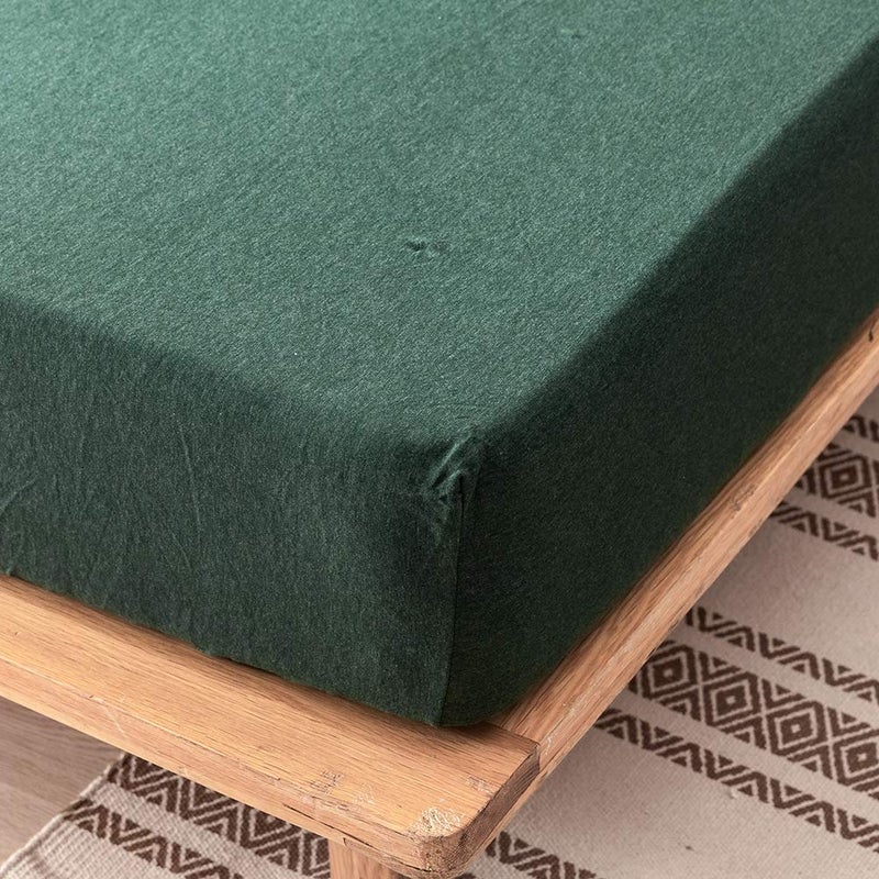 DONEUS Jersey Knit Cotton Fitted Sheet 3 Piece - Ultra Soft, Wrinkle Free and Breathable, 15 Inches Deep Pocket Elastic Sheets with 2 Pillowcases, Solid Forest Green King - Image 3